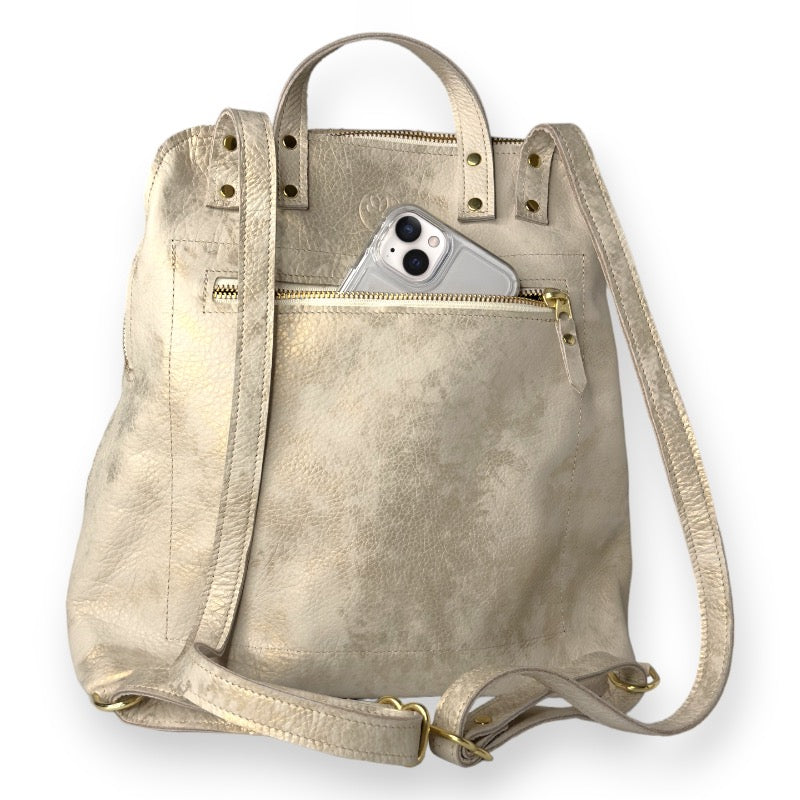 Upcycled Louis Vuitton Backpack in Stone Leather