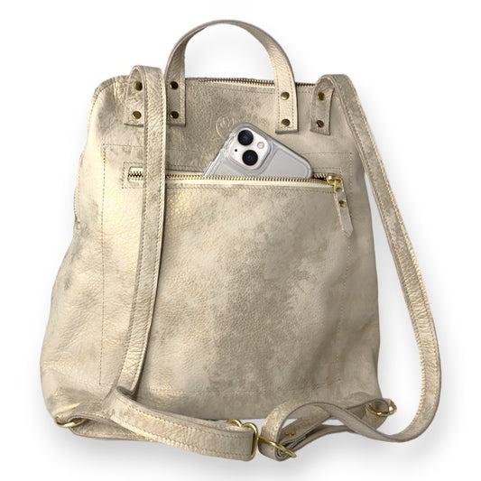 Upcycled Louis Vuitton Backpack in Stone Leather