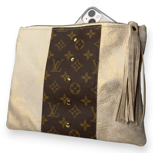 Upcycled LV Crossbody Bag in Stone Leather | Caroline