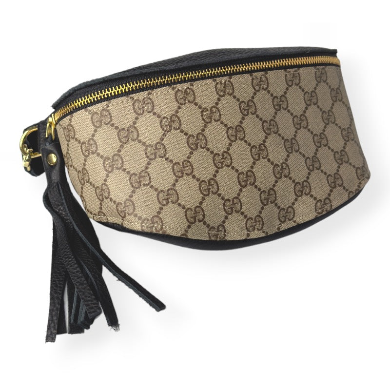 Upcycled GG Full Front Belt Bag in Black Leather | Britt