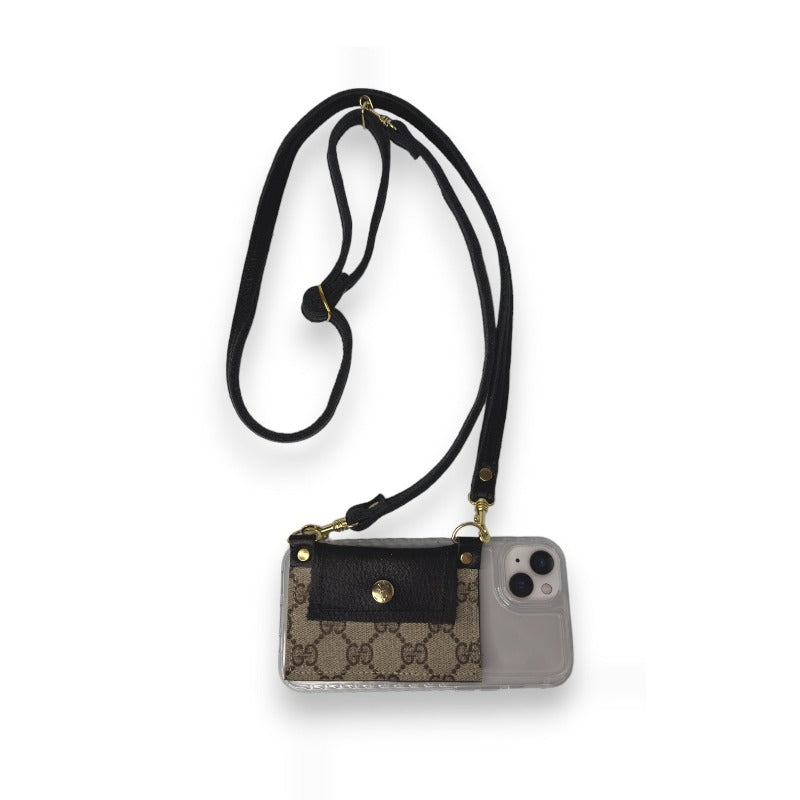 Eva Phone Wallet In Black Leather | Upcycled GG