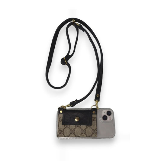 Eva Phone Wallet In Black Leather | Upcycled GG