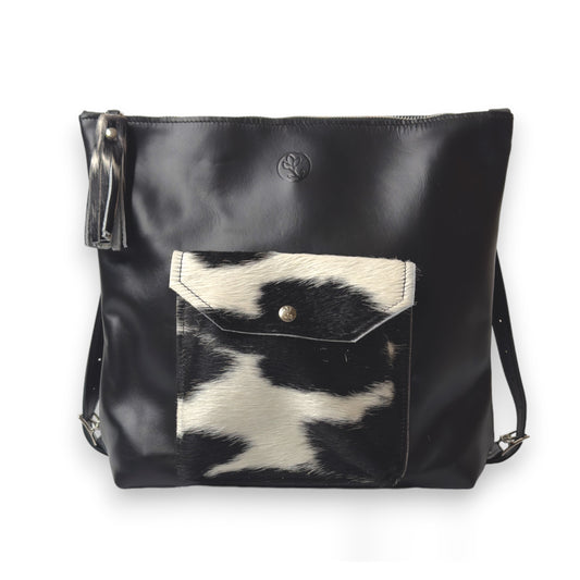 Becka Backpack Purse In Black Leather | Dutch (Pre Made)