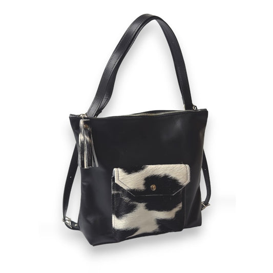 Becka Backpack Purse In Black Leather | Dutch (Pre Made)