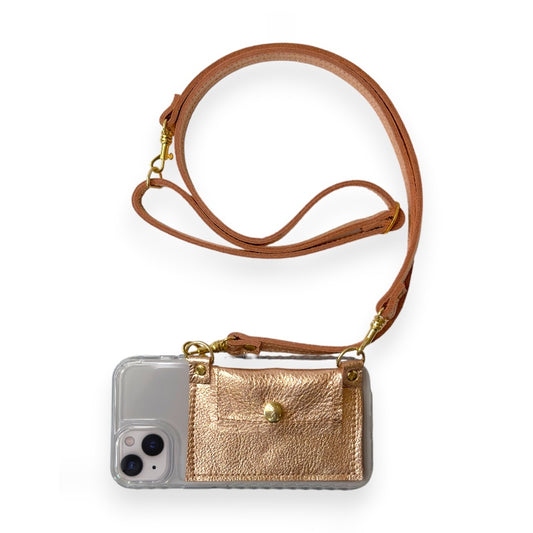 Eva Phone Wallet In Rose Gold Leather (Pre Made)
