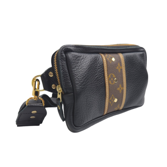 Bella Belt Bag In Black Leather | Upcycled LV