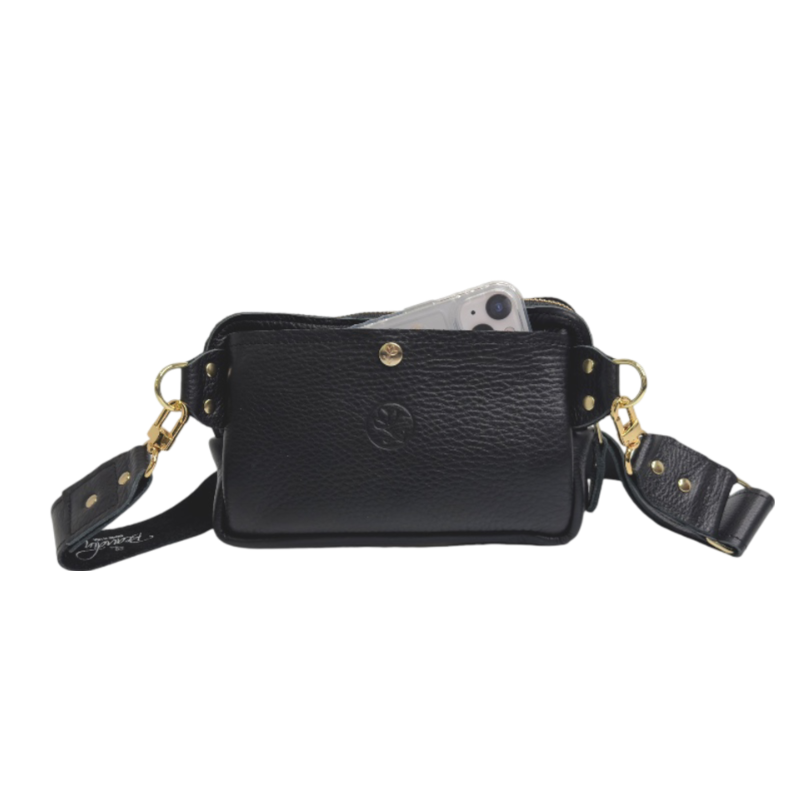 Bella Belt Bag In Black Leather | Upcycled LV Full Front