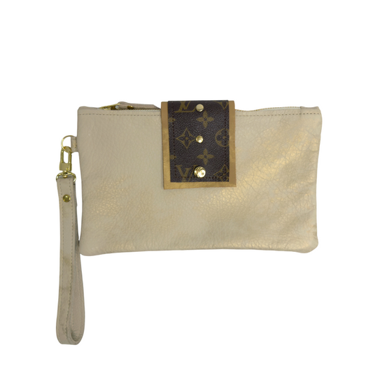 Stella Wristlet In Stone Leather | Upcycled LV