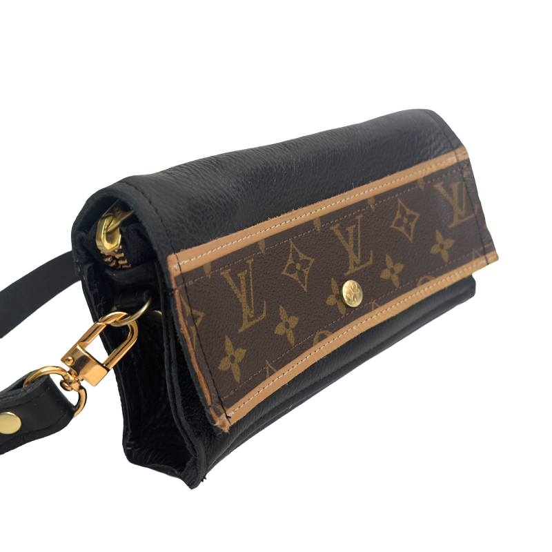 Madison Shoulder Bag In Black Leather | Upcycled LV