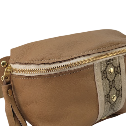 Britt Belt Bag In Mocha Mousse Leather | Upcycled GG