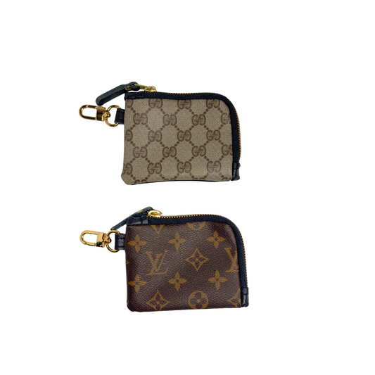 Keychain Wallet in Luxe Leather + Upcycled LV or Gucci