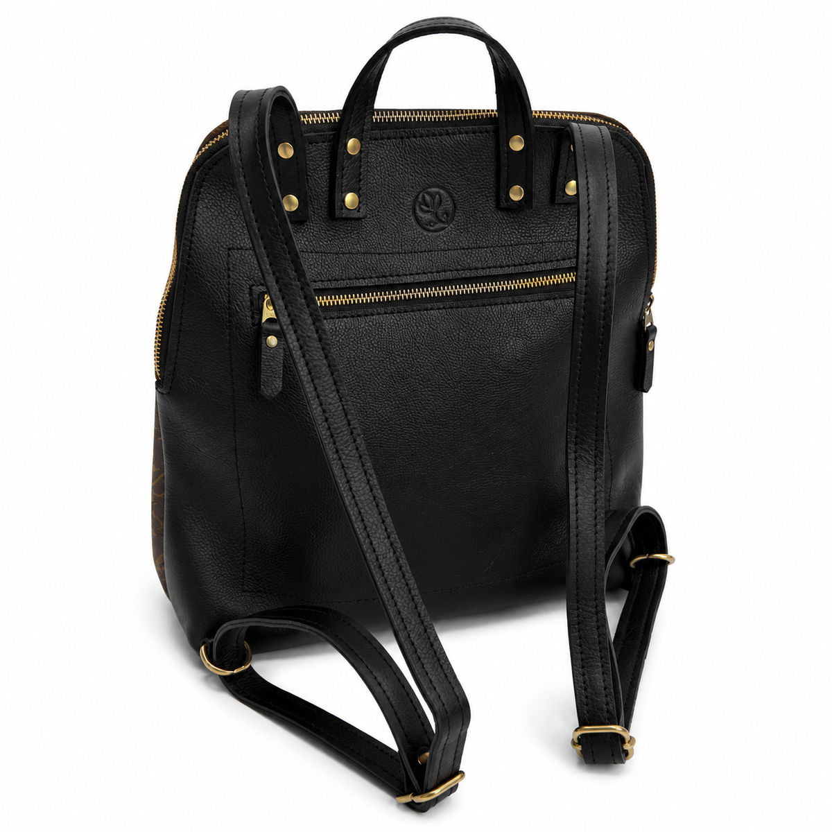 Riley Backpack - Upcycled Monogram Full Front - Black