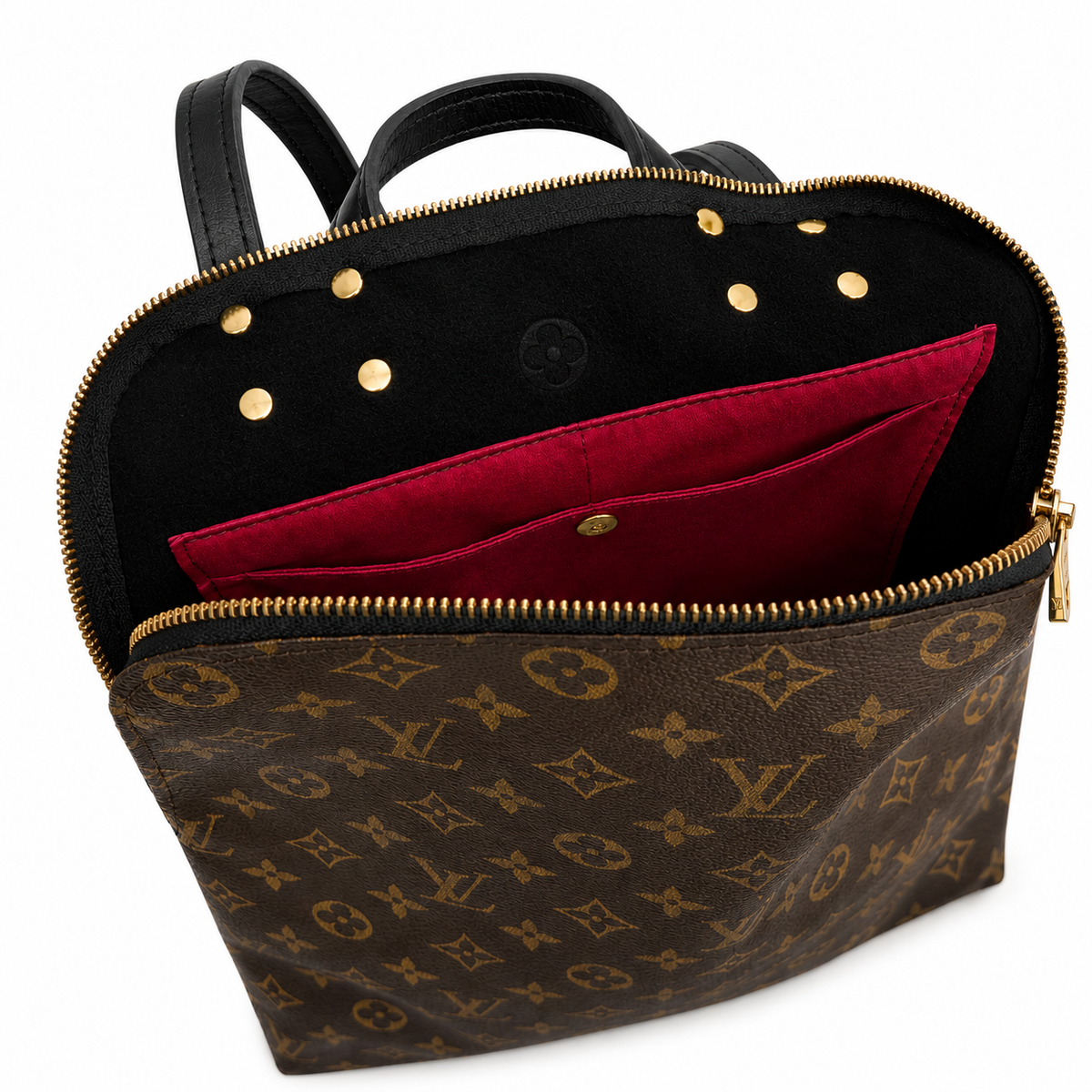 Riley Backpack - Upcycled Monogram Full Front - Black