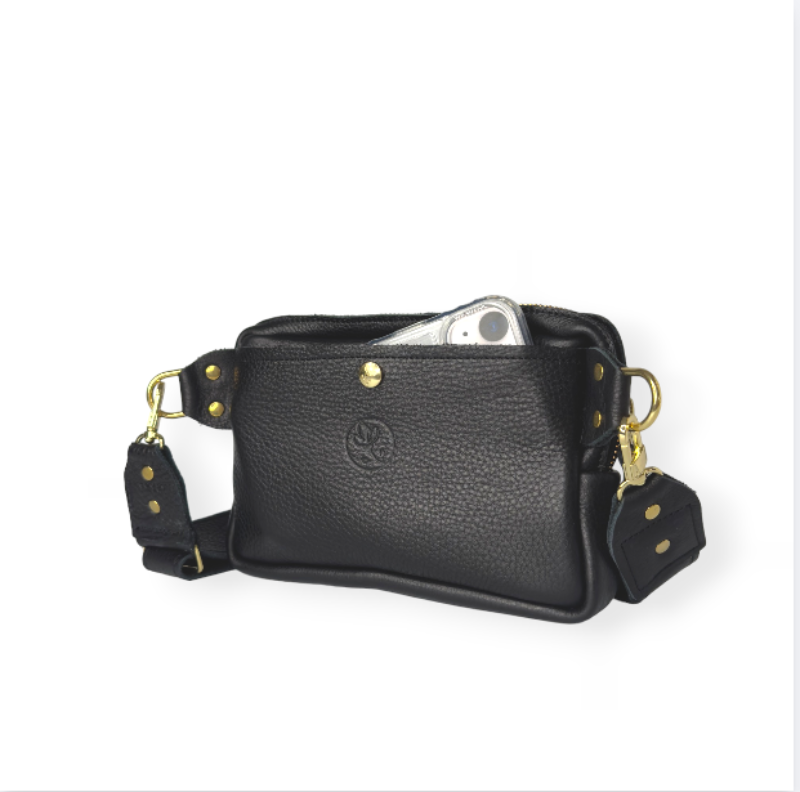 Bella Belt Bag In Black Leather | Upcycled GG