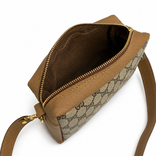 Val Shoulder Bag - Upcycled Interlock Full Front - Mocha Mousse