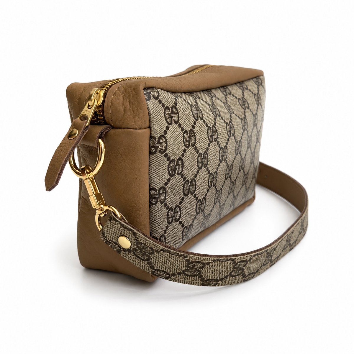 Val Shoulder Bag - Upcycled Interlock Full Front - Mocha Mousse