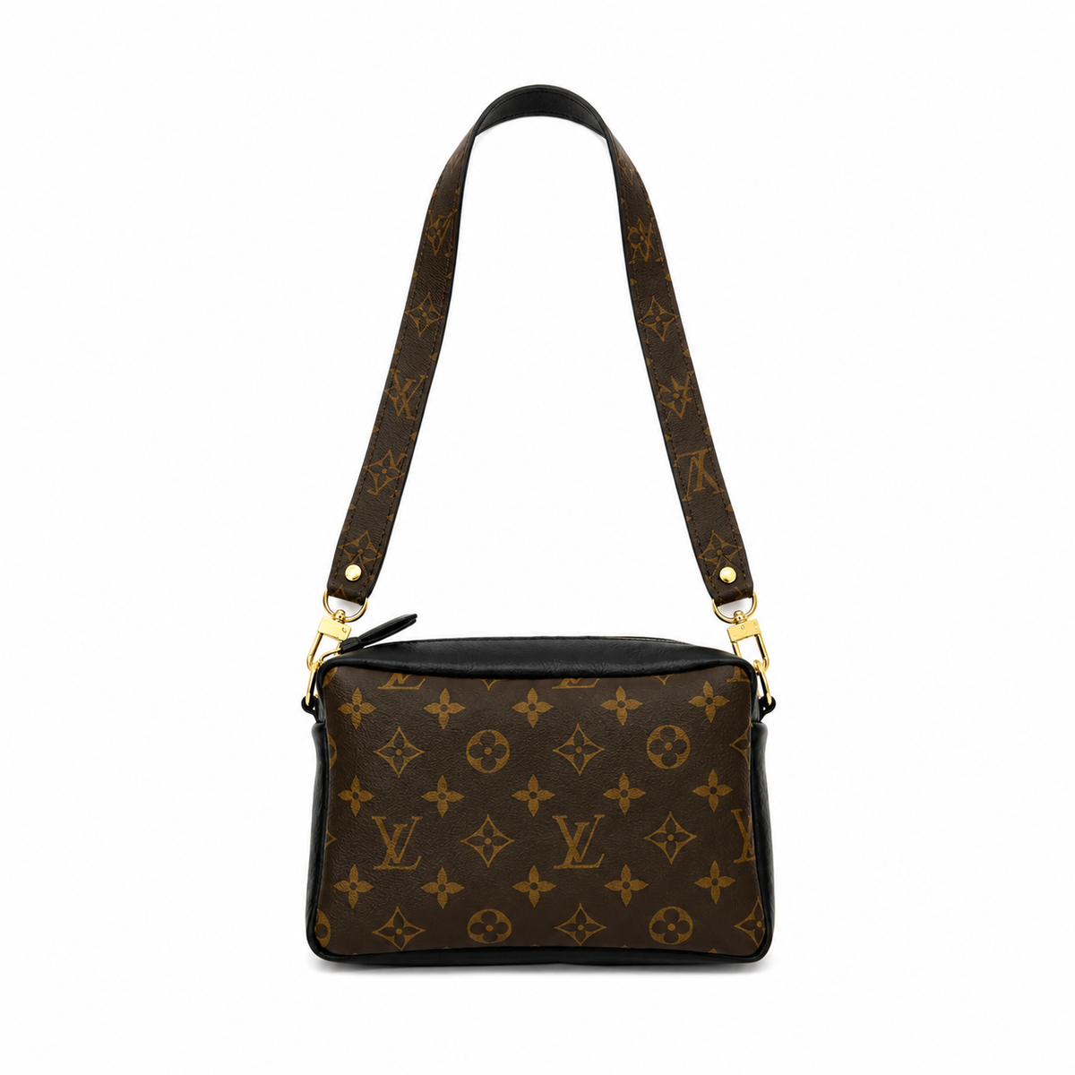 Val Shoulder Bag - Upcycled Monogram Full Front - Black
