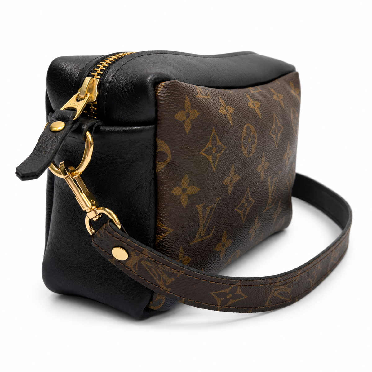 Val Shoulder Bag - Upcycled Monogram Full Front - Black