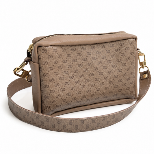 Val Shoulder Bag - Upcycled Micro Interlock Full Front - Mocha Mousse