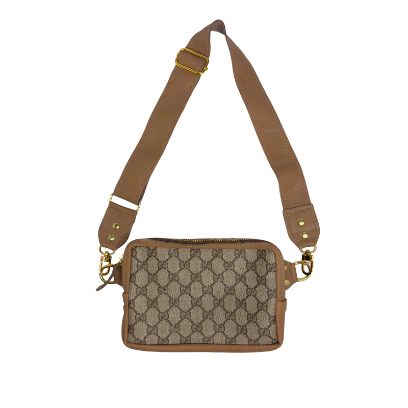 Bella Belt Bag In Mocha Mousse Leather | Upcycled GG Full Front