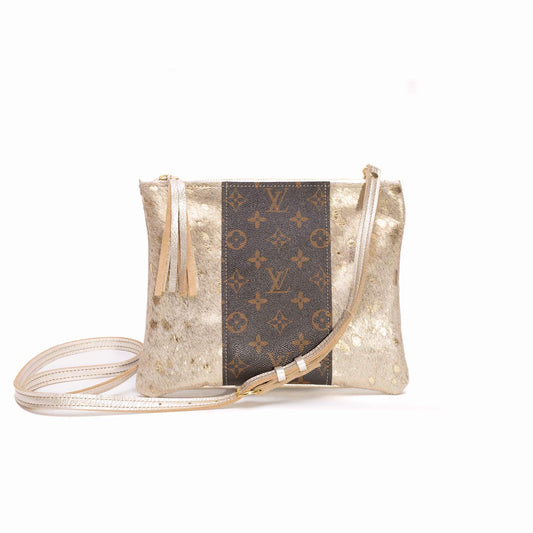 Upcycled LV Crossbody Bag in Gold Cowhide | Caroline