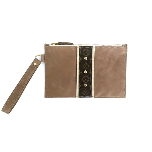 Laura Wristlet In Mocha Leather | Upcycled LV