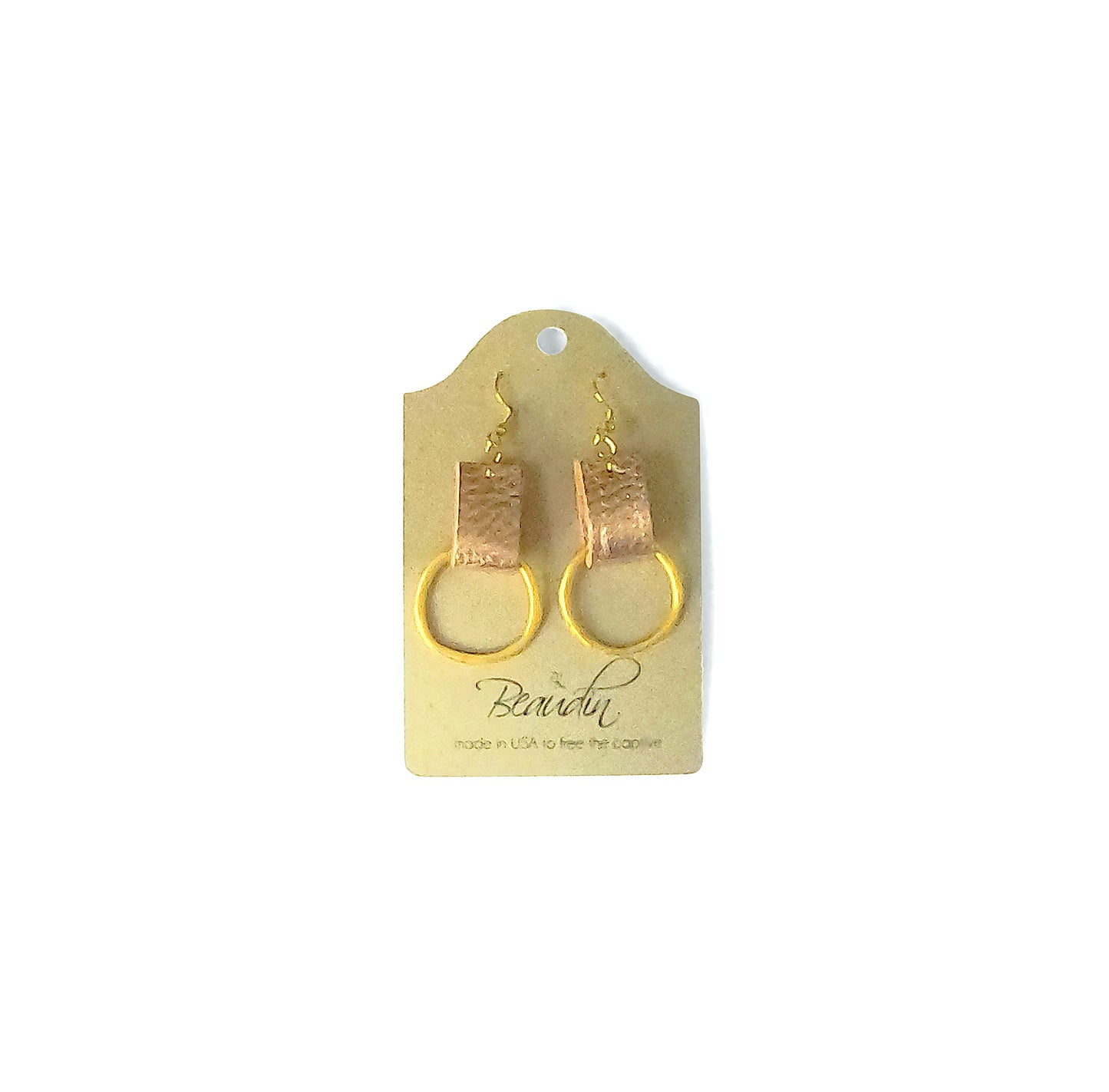 Life Gold Circle Dangle Earrings In Leather (Pre Made)