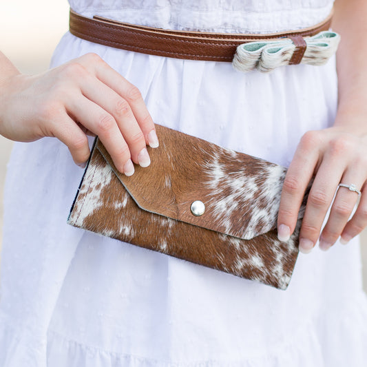Large Wallet In Leather, Hair on Hide (Pre Made)