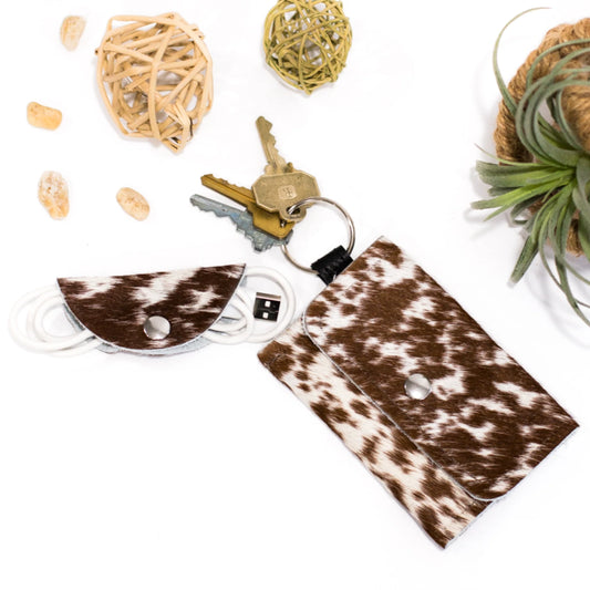 Keychain Wallet In Leather, Hair on Hide (Pre Made)