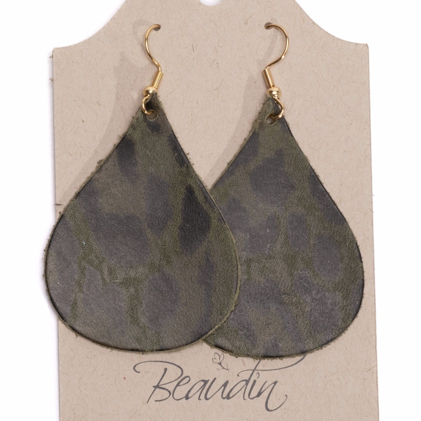 Hershey Teardrop Earrings In Hair on Hide (Pre Made)