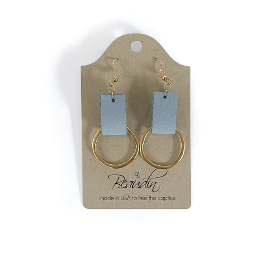 Life Gold Circle Dangle Earrings In Leather (Pre Made)