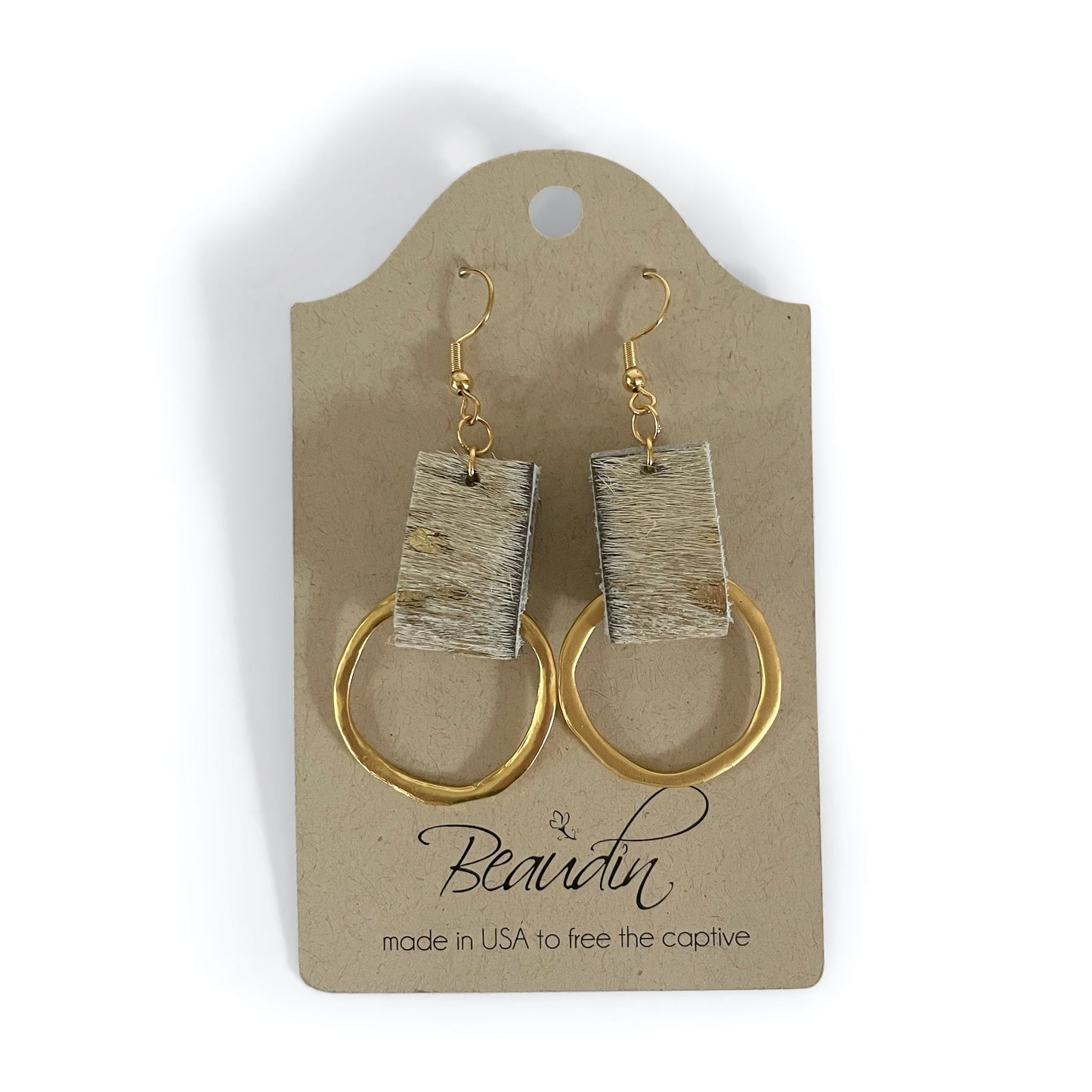 Life Gold Circle Dangle Earrings In Leather (Pre Made)