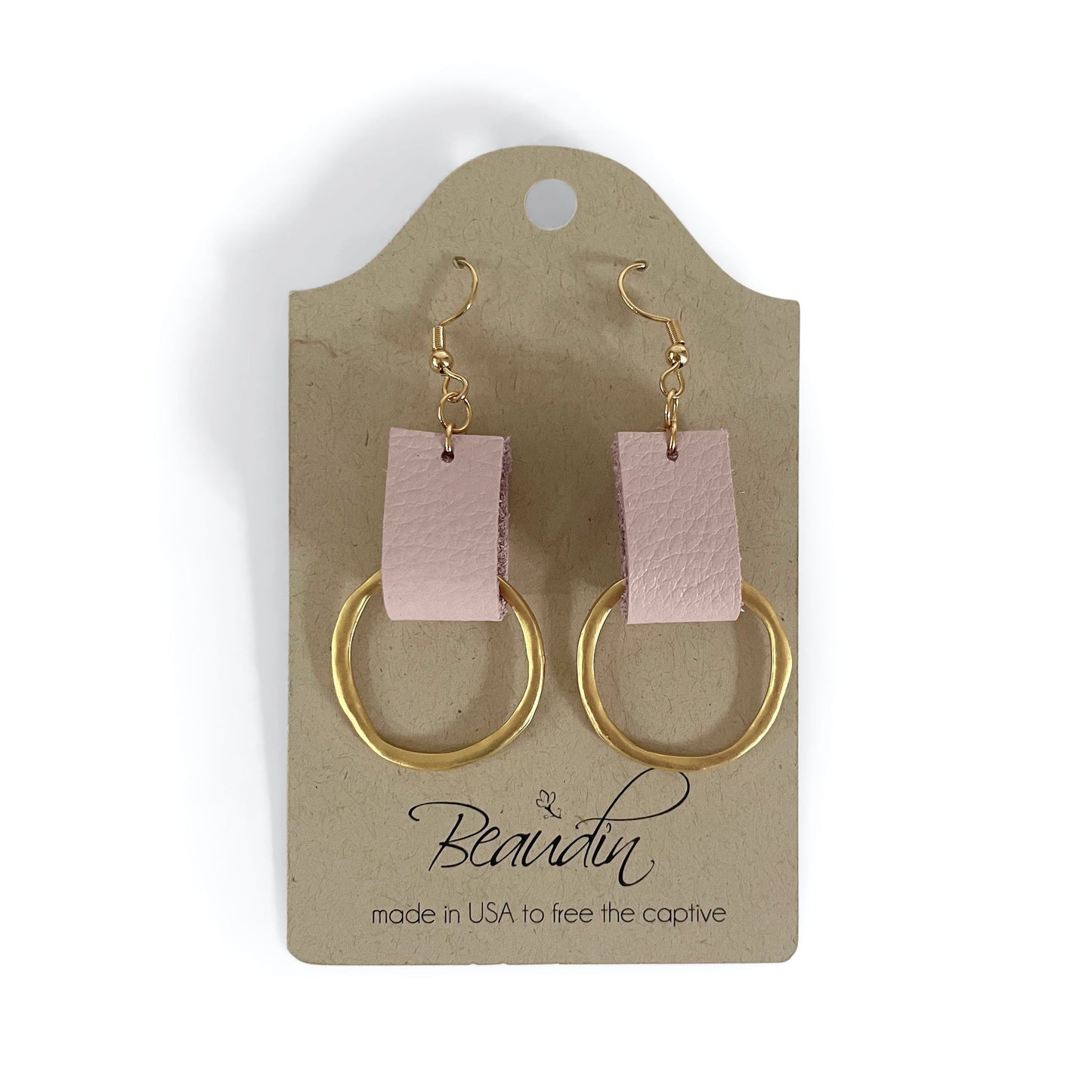 Life Gold Circle Dangle Earrings In Leather (Pre Made)
