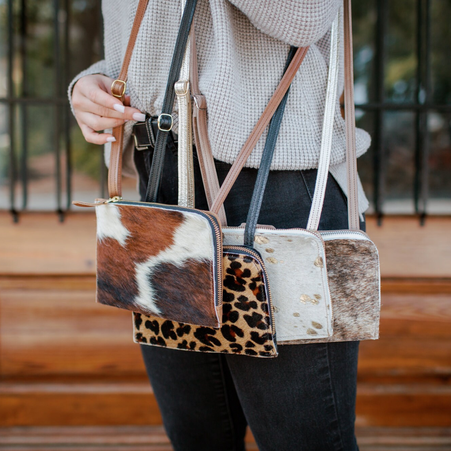 Zoe Cowhide Crossbody  Brindle Cowhide Fur Purse - Light Brown