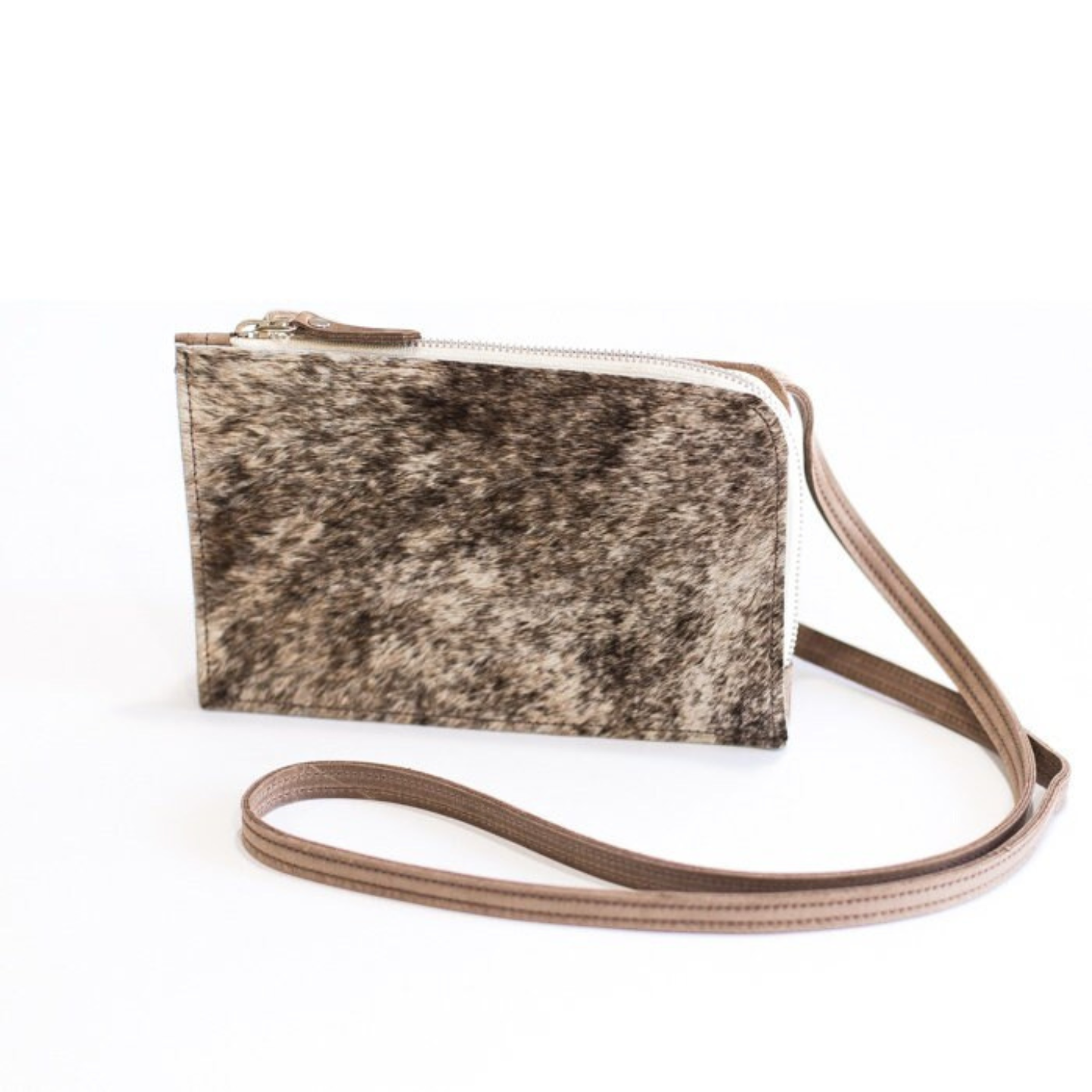 Zoe Cowhide Crossbody | Brindle Cowhide Fur Purse - Light Brown Leather with hair on Bag and Wallet Card Pockets