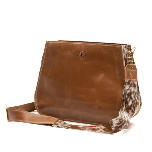 Alison Crossbody In Cognac Leather | Brown+White (Pre Made)