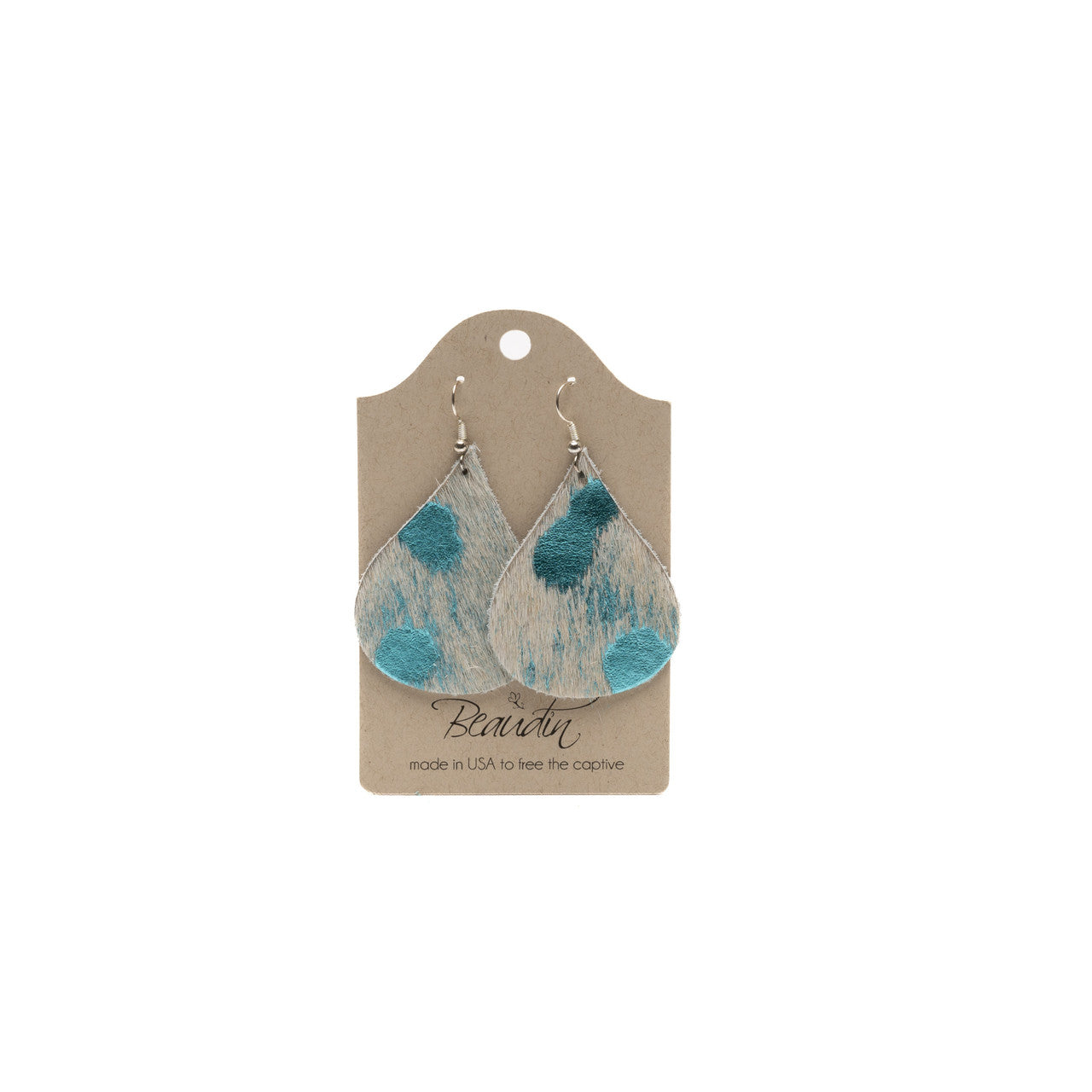 Hershey Teardrop Earrings In Hair on Hide (Pre Made)