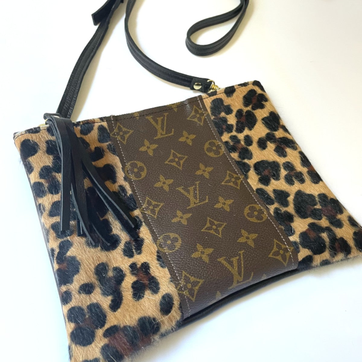 Repurposed LV Leopard pocket bag purse