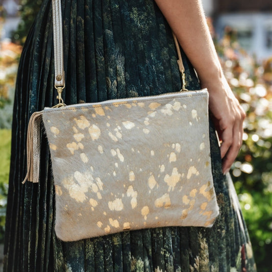 Caroline Crossbody In Platinum Leather | Gold (Pre Made)