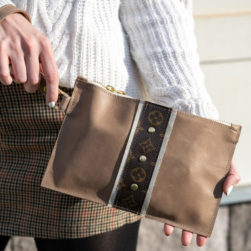 Laura Wristlet In Mocha Leather | Upcycled LV