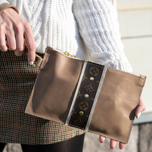 Laura Wristlet In Mocha Leather | Upcycled LV