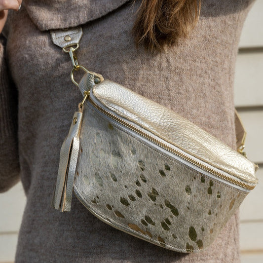 Britt Belt Bag In Platinum Leather | Gold