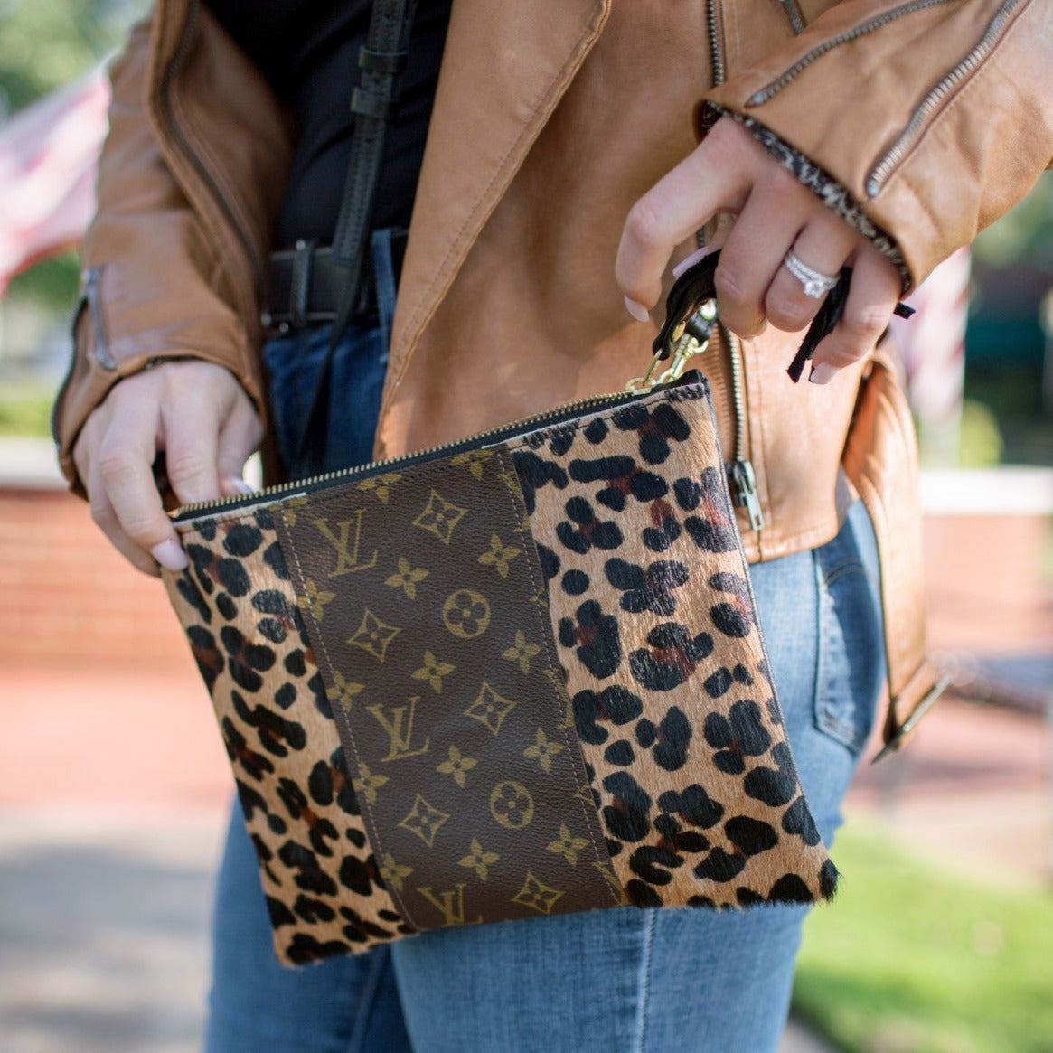 Repurposed LV Leopard pocket bag purse