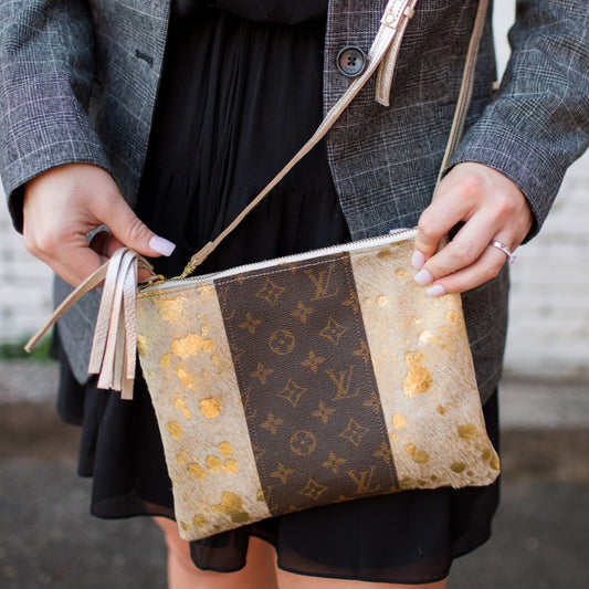 Upcycled LV Crossbody Bag in Gold Cowhide | Caroline