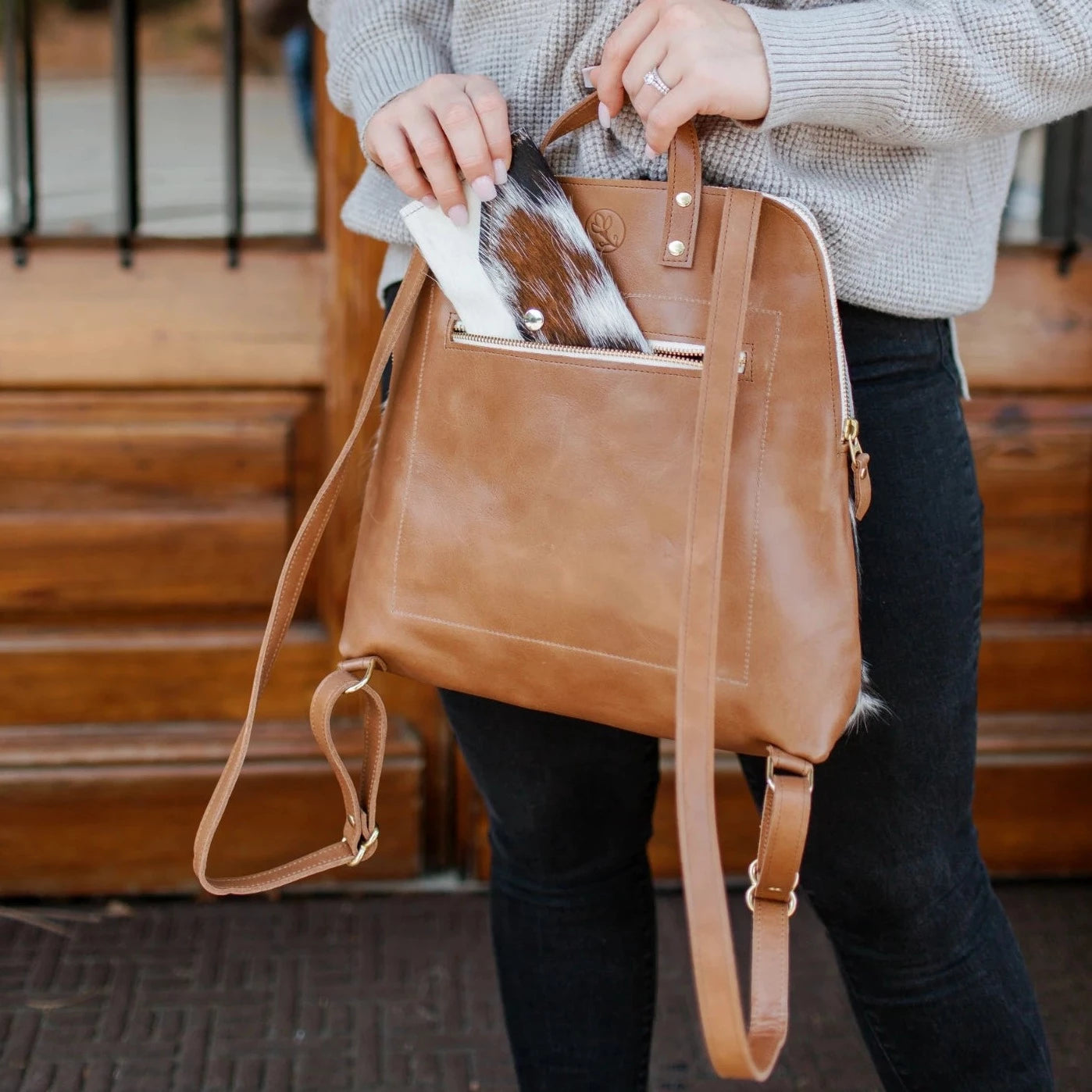 Riley Backpack - Brown+White (Pre Made)