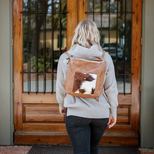 Becka Backpack Purse - Brown+White