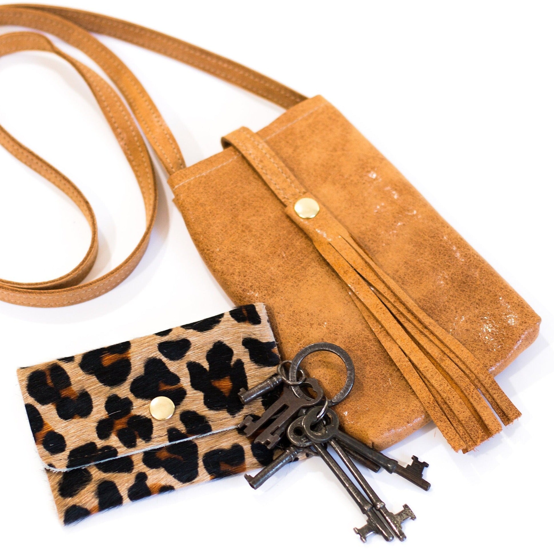 Leather Phone Purse Too - Tan Phone Case - Light Brown Leather Crossbody with Tassel - Mini Bag - Camel Phone Cover - Boho Style