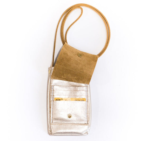 Leather Phone Purse Too - Phone Case with Tassel - Mini Bag - Gold Phone Cover with Cross Body Strap and Pocket