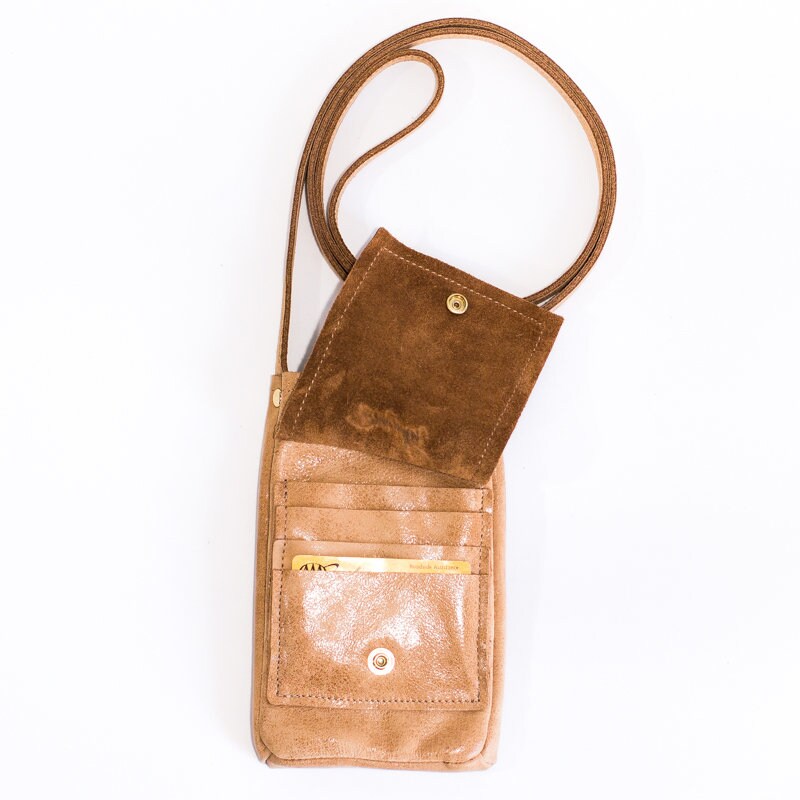 Leather Phone Purse Too - Tan Phone Case - Light Brown Leather Crossbody with Tassel - Mini Bag - Camel Phone Cover - Boho Style
