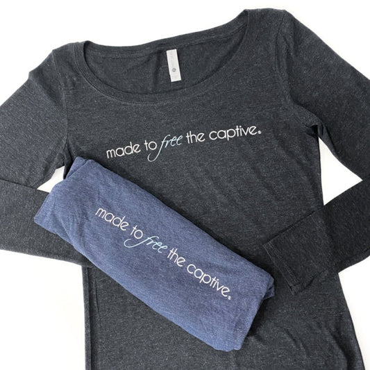 Free The Captive Long Sleeve T-Shirt In Navy, Charcoal